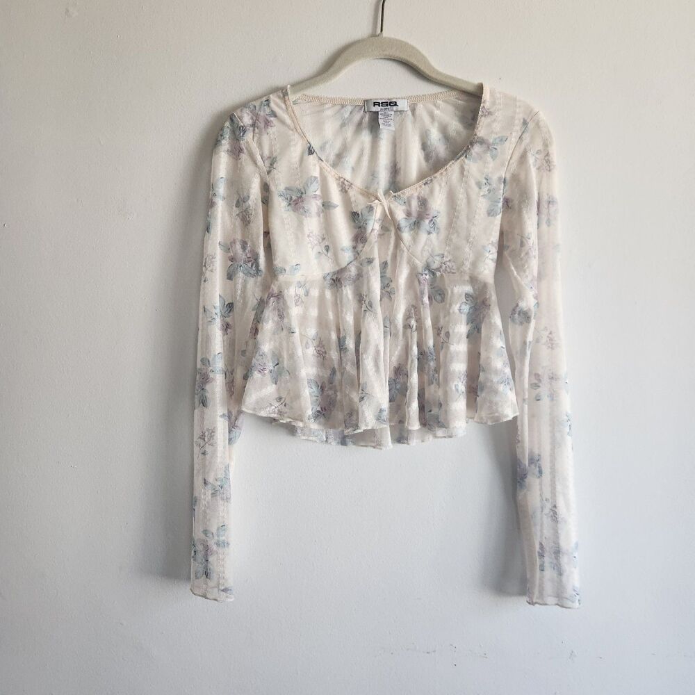 RSG Floral Peplum Babydoll Angelcore Top XS White Ethereal Festival Coquette